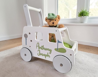 custom golf baby walker, modern golf nursery, first birthday gift, wooden push cart