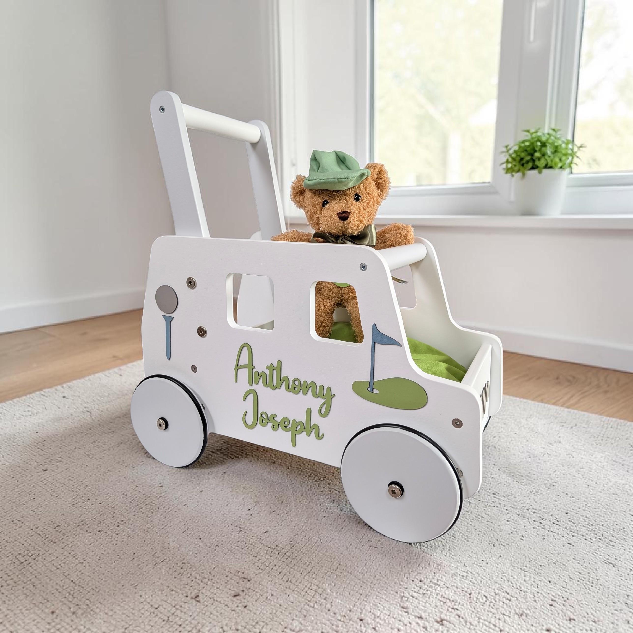 custom golf baby walker, modern golf nursery, first birthday gift, wooden push cart