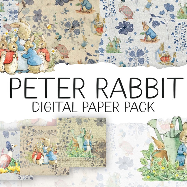 Peter Rabbit Paper Pack, Beatrix Potter, Digital Paper, Printable Paper Scrapbooking, Digital Wrapping Paper, Junk Journal Printable