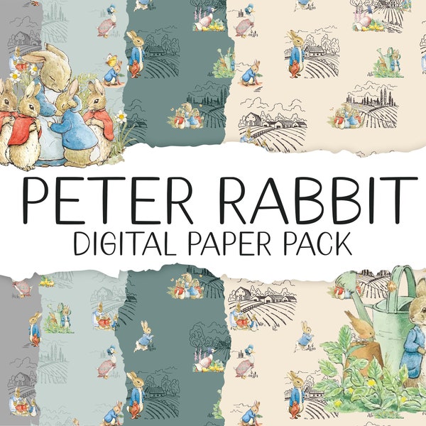 Peter Rabbit Paper Pack, Beatrix Potter, Digital Paper, Printable Paper Scrapbooking, Digital Wrapping Paper, Junk Journal Printable