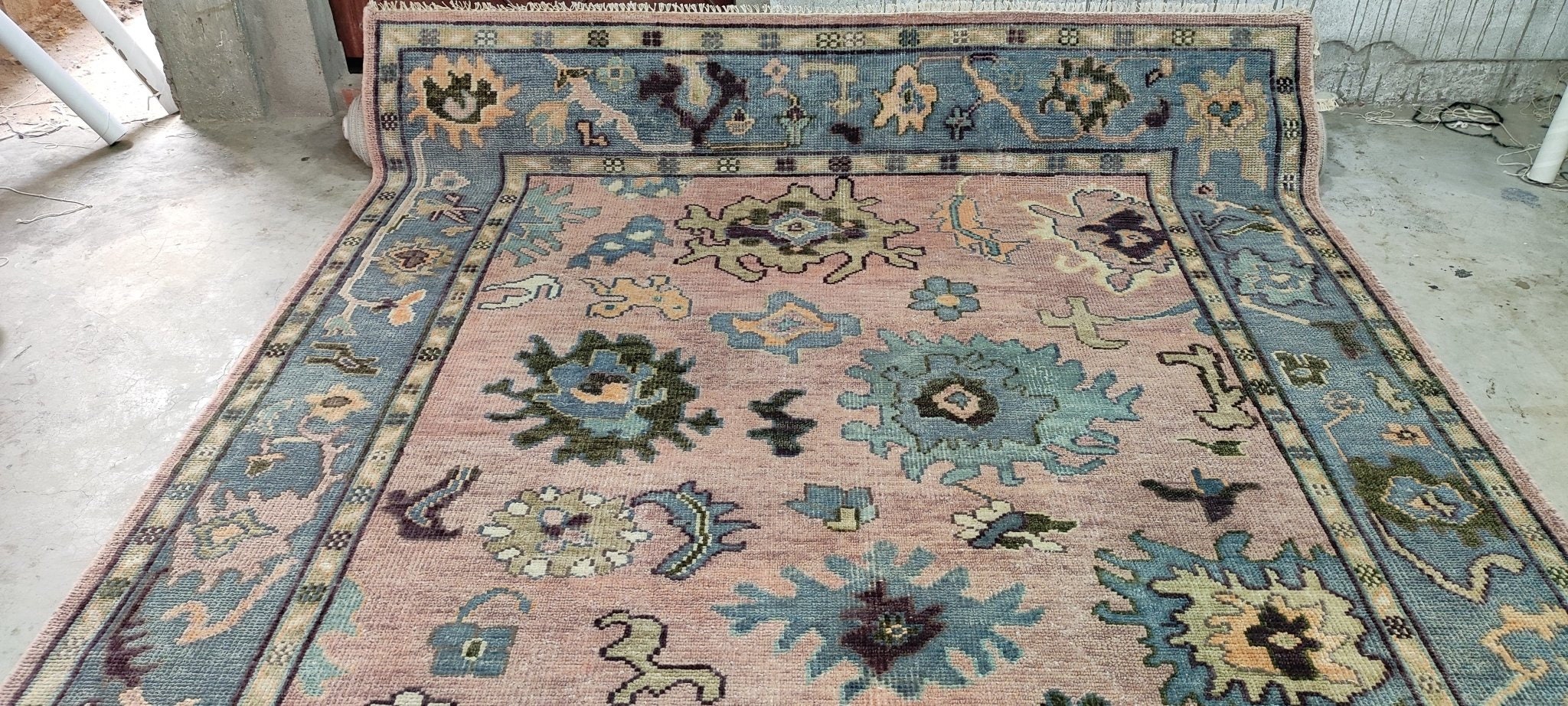 Elizabeth Hammer 8x10 Pink and Grey Handknotted Oushak Rug Etsy