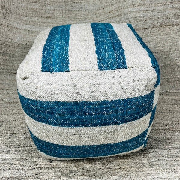 Brock Samson Blue and White Striped Pouffe