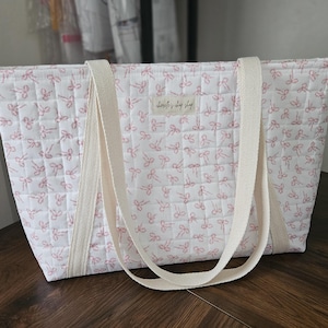 Handmade Quilted Tote Bag - Elayna - Pink Bows