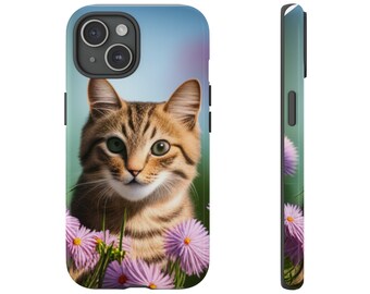Kot i kwiaty ręcznie zaprojektowane etui na telefon iPhone Samsung Google Pixel