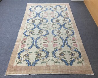 Vintage Turkish Oushak Rug, Wool Anatolian Rug, 6'1”x9’10”