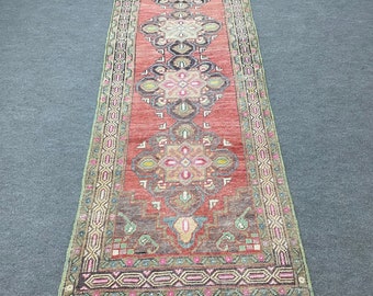 Vintage Turkish Oushak Runner Rug, Anatolian Wool Entryway Rug 3’2”x9’9”