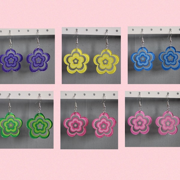 Glittery Colourful acrylic flower earrings