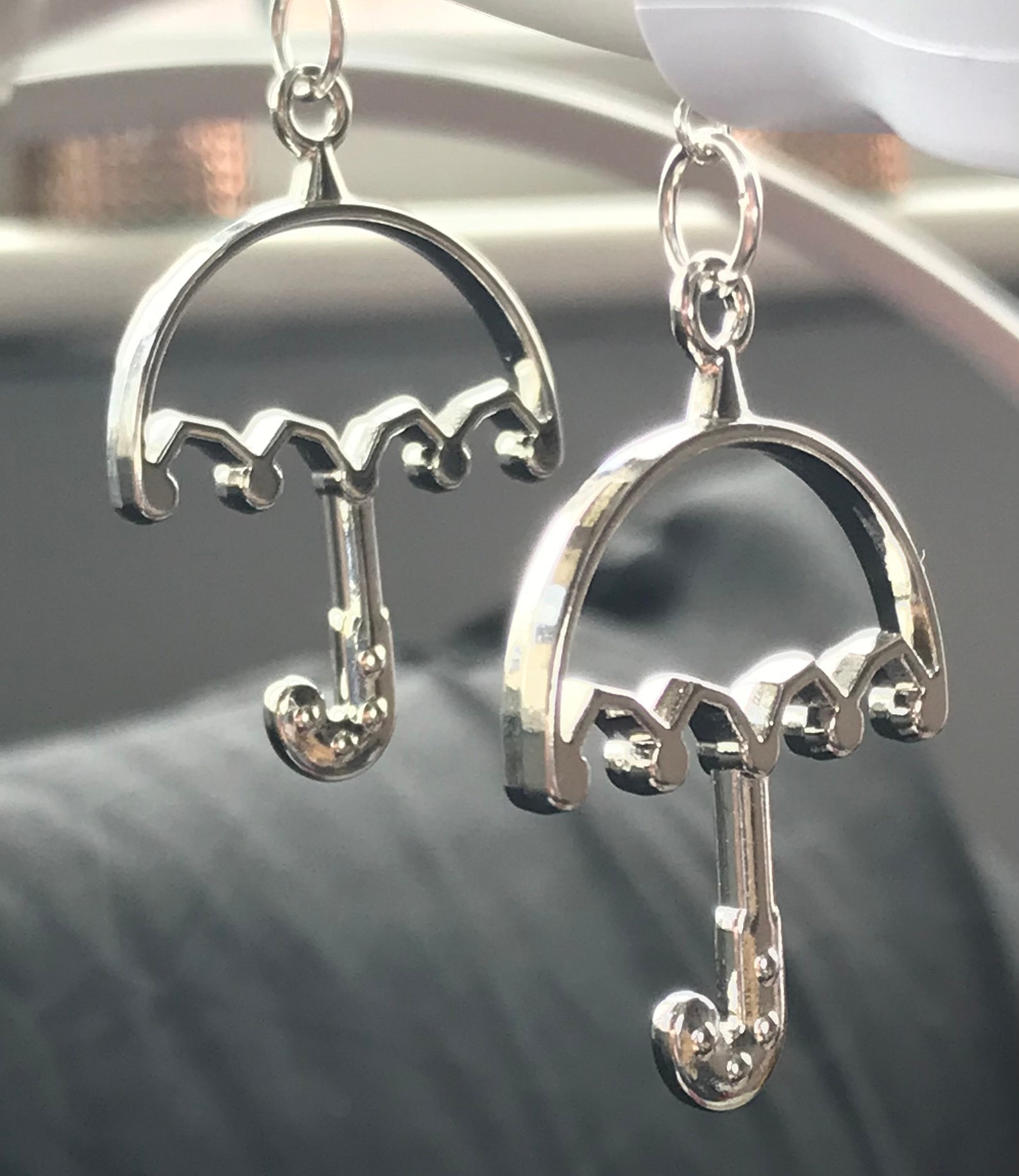 Silver metal Umbrella earrings. Etsy