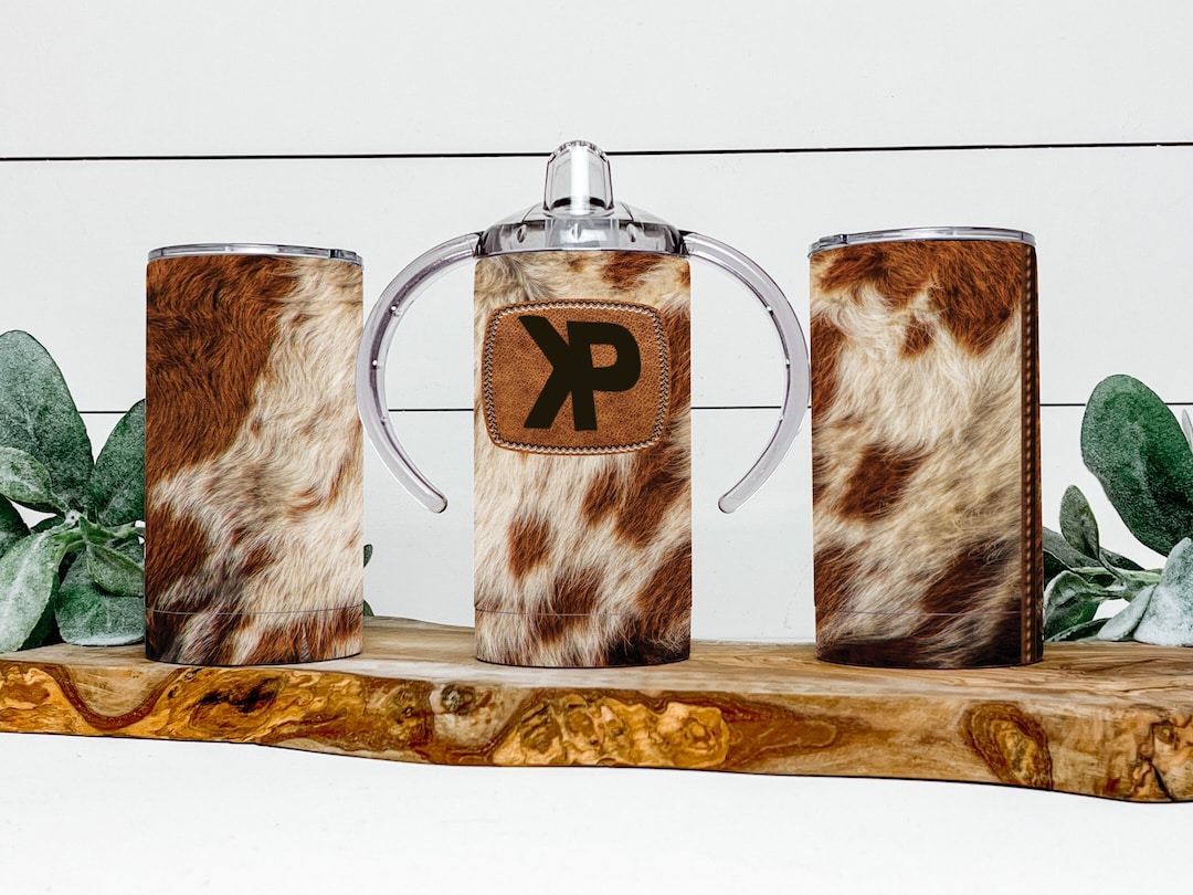 Cowhide With Brand Sippy Cup With Straw, Brand Western Sippy Cup With