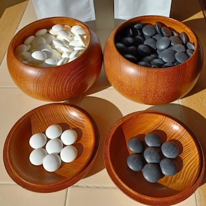 Slate and Shell Go Stones & Go Bowls Set - Size 25-30 - Refurbished Vintage Japanese Go Game Set - Clamshell Stones - Igo Weiqi Baduk 19x19