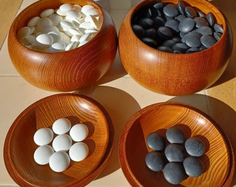 Slate and Shell Go Stones & Go Bowls Set - Size 25-30 - Refurbished Vintage Japanese Go Game Set - Clamshell Stones - Igo Weiqi Baduk 19x19