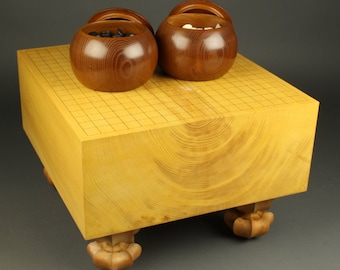 Juego de tablero de Go Kaya: Tablero de suelo Kaya (Goban) con patas, piedras de Go de pizarra y concha, bolos de Go de alta calidad, Igo Baduk Weiqi de 19 x 19