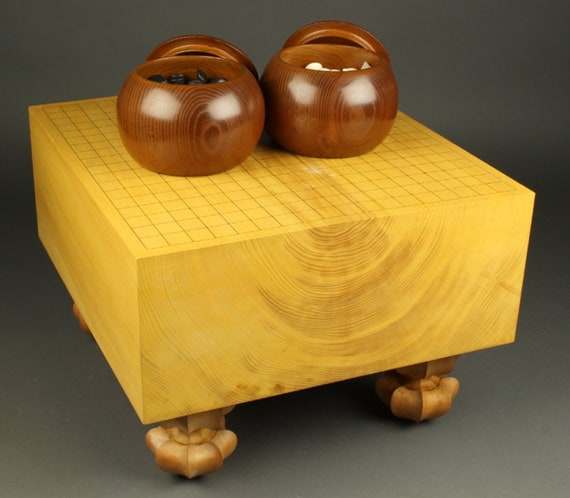 Plateau De Jeu Go Ancien Japonais En Bois Katsura - Pierre Coquillage Et Bol Mie
