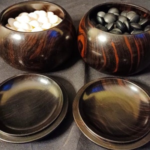 Slate and Shell Go Stones & Go Bowls Set - Size 32-36 - Refurbished Vintage Japanese Go Game Set - Clamshell Stones - Igo Weiqi Baduk 19x19