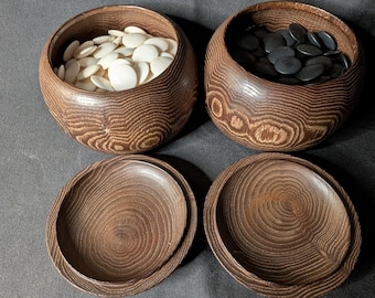 Refurbished Japanese Go Game Set: Slate and Shell Go Stones & Wooden Bowls - Clamshell pieces 4.1mm to 6.8mm thick - Igo Weiqi Baduk 19x19