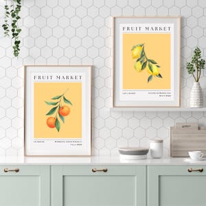 Set Of 2 Lemons And Oranges Kitchen Prints, Fruit Market Gallery Wall Art, Bright and Colorful, Living Room, Citrus Design