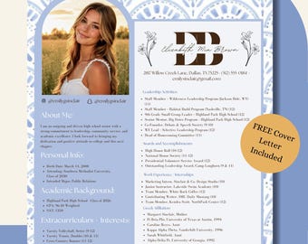 Editable Canva Resume Cover Letter Templates: Periwinkle Floral Design (Digital Download)