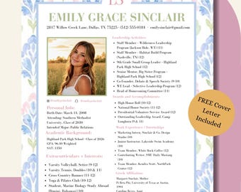 Editable Pastel Pink Sorority Recruitment Resume and Cover Letter Template with Floral Design and Custom Monogram