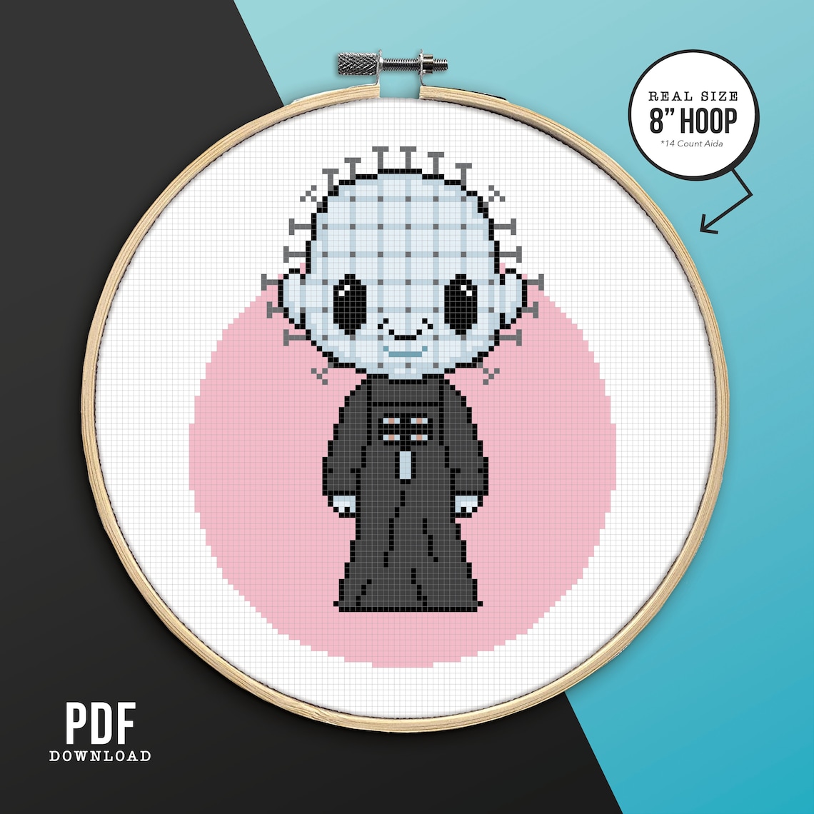 Horror Movie Cross Stitch Pattern Hellraiser, Pinhead, Cute and Creepy