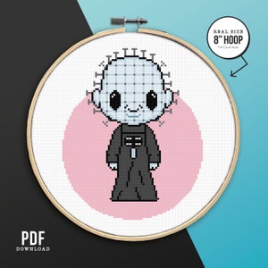 Horror Movie Cross Stitch Pattern – Hellraiser, Pinhead, Cute and Creepy Halloween PDF Pattern