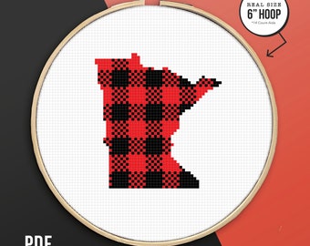 Buffalo Plaid MN Cross Stitch Pattern, Minnesota Cross Stitch PDF Pattern