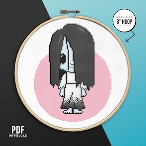 Horror Movie Cross Stitch Pattern – The Ring, Samara, Cute and Creepy Halloween PDF Pattern