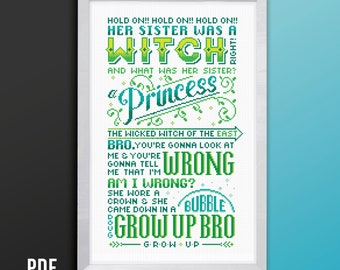 She Came Down In A Bubble, Her Sister Was a Witch – Funny Quote Cross Stitch Pattern, TikTok Cross Stitck, PDF Pattern