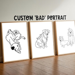 Badly Drawn Pet Portrait, Custom Pet Portrait, Line Drawing, Pet Commission, Funny Portrait, Ugly Print, Animal Caricature, Digital Download