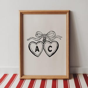 Póster artístico con medallón con iniciales de pareja personalizado, regalo para pareja, impresión de aniversario, impresiones para dormitorio, nombres de pareja sobre la cama, impresión personalizada