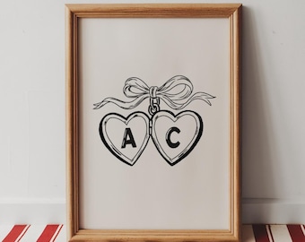 Personalized Couple Initial Locket Print, Anniversary Gift (Digital Download)