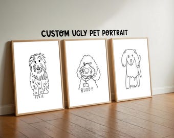 Retrato personalizado y divertido de mascota, dibujo lineal feo (digital)
