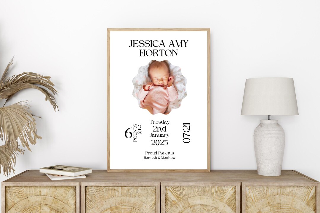 Newborn Personalised Birth Details Photo Print, Baby Gift, New Parents ...