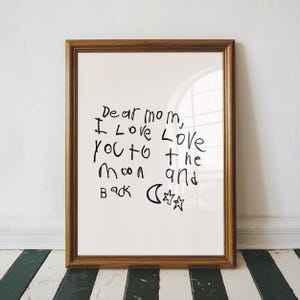Impression d'écriture personnalisée fête des mères, dessin ou note numérisée, note manuscrite répliquée, souvenir d'art personnalisé, cadeau pour maman