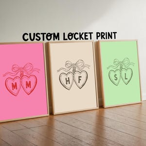 Custom Couples Initial Locket Art Digital Download, Couple Gift, Trendy Retro Print, Bedroom Prints, Couple Names Above Bed, Personalised