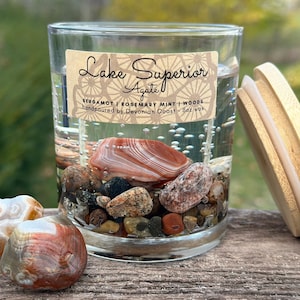 Lake Superior Agate Clear Gel Candle | Burn the Candle Keep the Treasure! | Michigan Gift | Wedding Favor | Cottage Decor | Minnesota