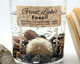 Great Lakes Fossil Clear Gel Candle | Burn the Candle Keep the Treasure! | Pure Lake Michigan Gift | Cottage Decor
