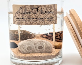 Lake Huron Clear Gel Candle | Burn the Candle Keep the Treasure! | Pure Lake Michigan Gift | Cottage Decor | Petoskey Stone Agate