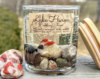 Lake Huron Pudding Stone Gel Candle | Burn the Candle Keep the Treasure! | Great Lakes Gift | Wedding Favor | Cottage Decor