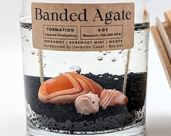 Banded Agate Treasure Candle • Real Agate Gift • Crystal Lover Gift • Geology Decor • Burn the Candle Keep the Treasure