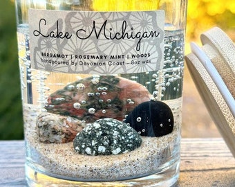 Lake Michigan Beach Clear Gel Candle | Beach Stone Candle | Pure Lake Michigan Gift | Cottage Decor | The Great Lakes Candle | Chicago