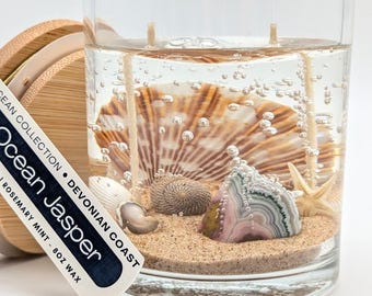 Ocean Jasper Treasure Candle Ocean Collection • Real Stone Gift • Coastal Decor • Beach Lover Gift • Burn Candle Keep Treasure