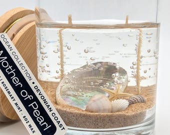 Mother of Pearl Treasure Candle Ocean Collection • Real Shell Gift • Coastal Decor • Beach Lover Gift • Burn Candle Keep Treasure