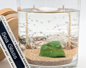 Sea Glass Treasure Candle • Real Sea Glass Gift • Beach Lover Decor • Coastal Gift • Burn Candle Keep Treasure