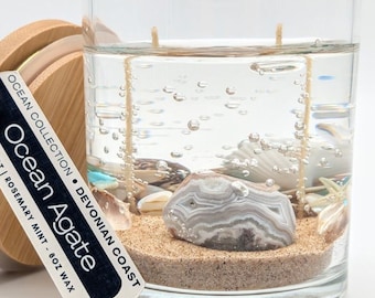 Ocean Agate Treasure Candle Ocean Collection • Real Agate Gift • Coastal Decor • Beach Lover Gift • Burn Candle Keep Treasure