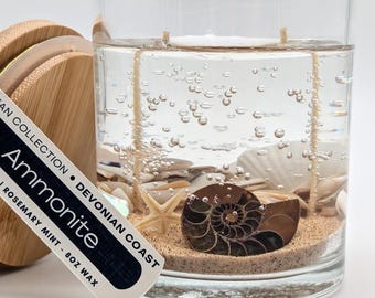 Ammonite Treasure Candle Ocean Collection • Real Fossil Gift • Coastal Decor • Beach Lover Gift • Burn Candle Keep Treasure