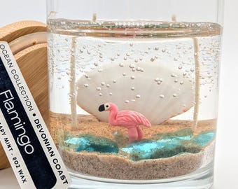 Flamingo Scene Candle Ocean Collection • Coastal Decor Candle • Beach House Gift • Tropical Home Decor • Handmade Gel Candle