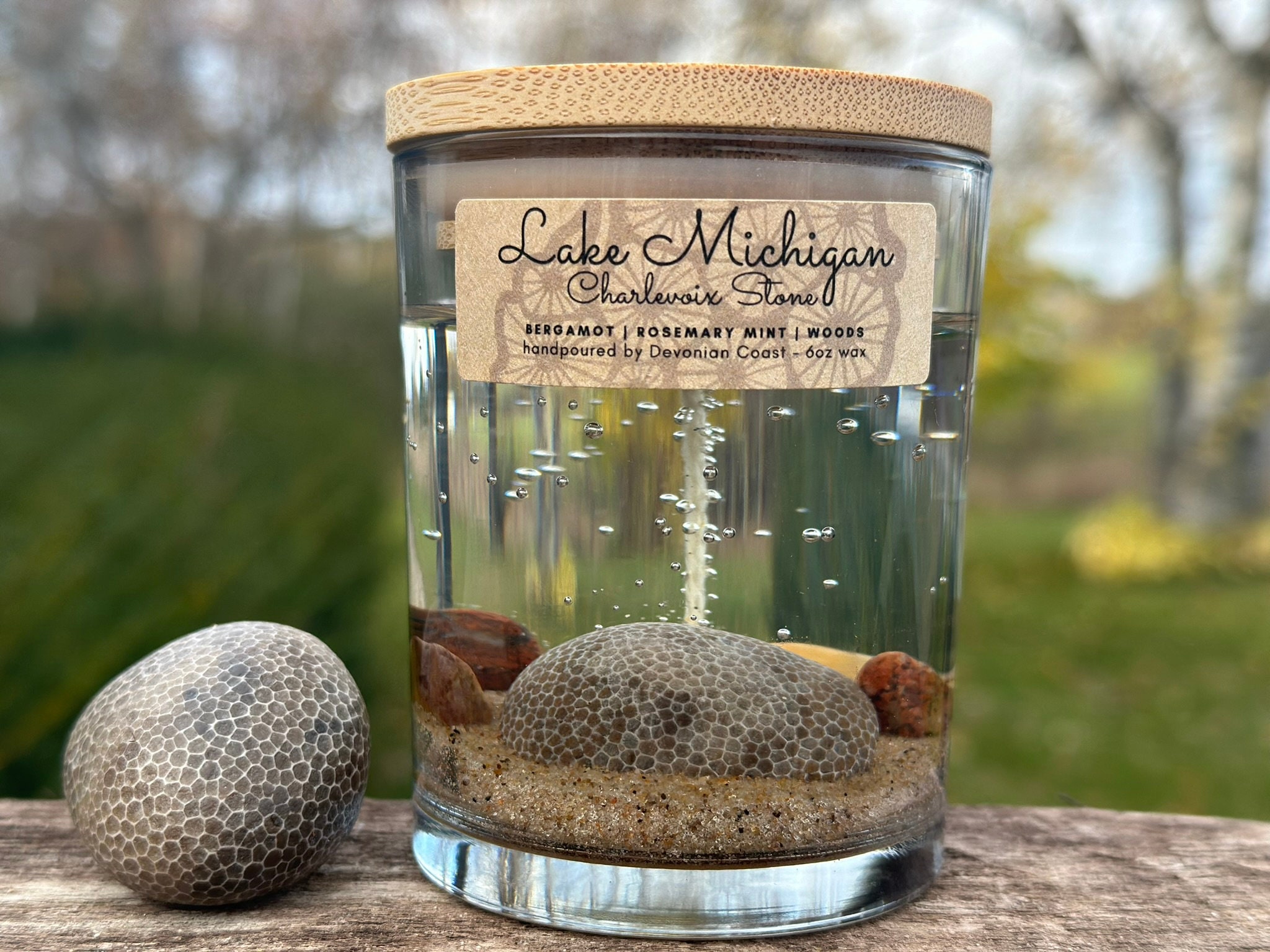 Double Wick Petoskey Stone Beach Gel Candle  Burn the Candle Keep the –  DevonianCoast