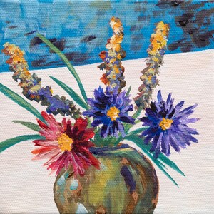 Flower Painting. Original Art, Small Art, Mini Art, Cheerful Art, Gift for Mom, Gift for any occasion
