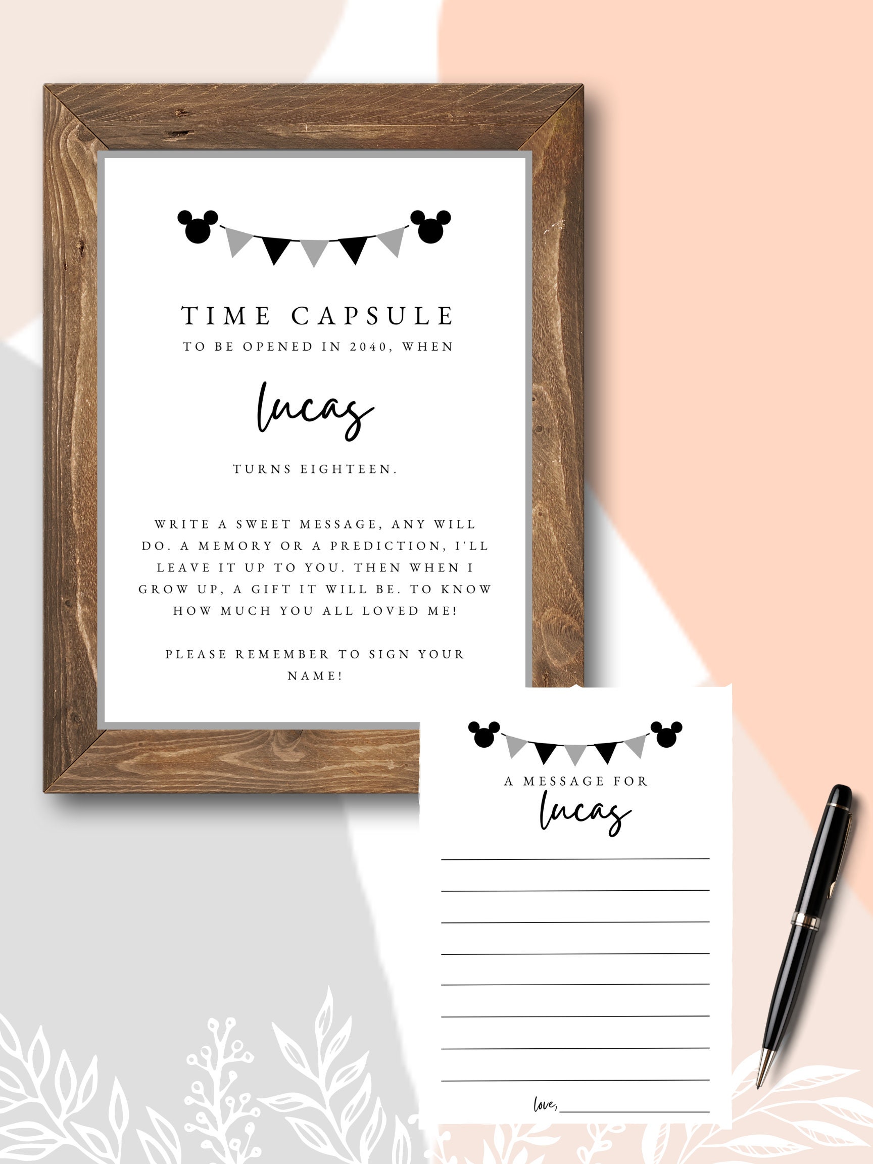 Time Capsule First Birthday Mickey Mouse Banner TEMPLATE Black and ...