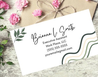 Greenery Business Card, Teacher Information Card, Editable Template, Instant Download, Canva Template, Teacher Business Card